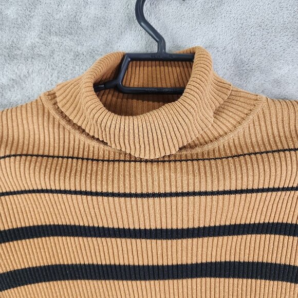 Womens Nine & Company Turtleneck Sweater Camel & Black Striped Long Sleeve M - Picture 4 of 10